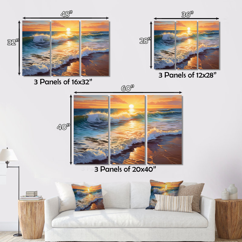 «Beach Photo Sunlit Horizons V», impression sur toile tendue 3 pièces, H 28 po x l 36 po