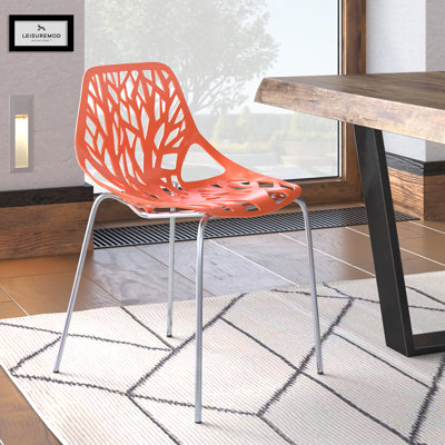 Stackable Dining Side Chairs with Floral Cutout Back and Stainless Steel Legs – Modern Kitchen, Restaurant, or Banquet Seating