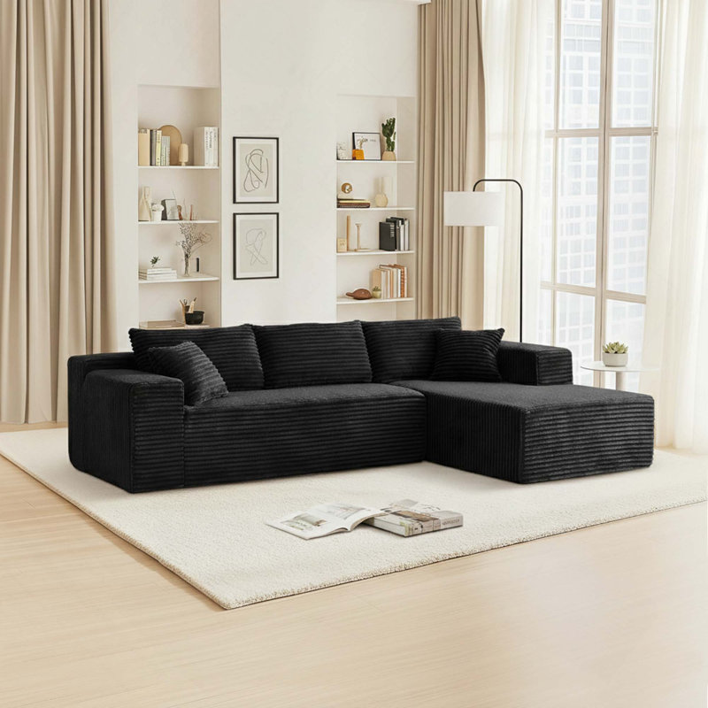 Boneless 103.54 Inch L-Shaped Modern Modular Sectional Sofa With Chaise And Pillows Featuring High-Density Sponge And Velvet Upholstery