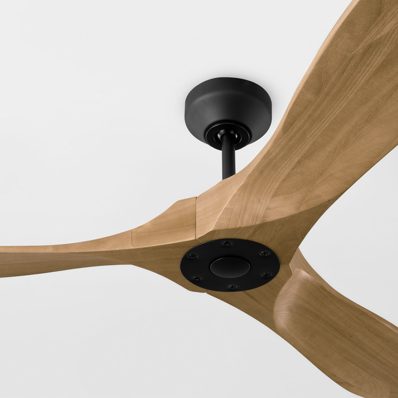 Smart Downrod Ceiling Fan, Natural Honey, Matte Black, 11.68" H x 52" W x 52" D