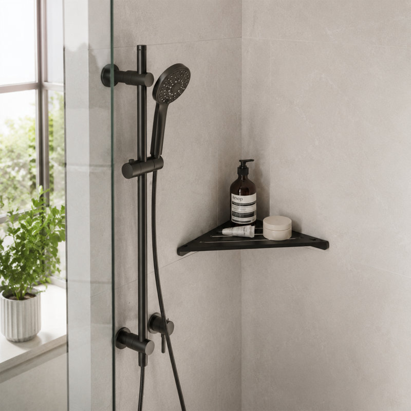 Tablette de douche Melvonia, Noir mat