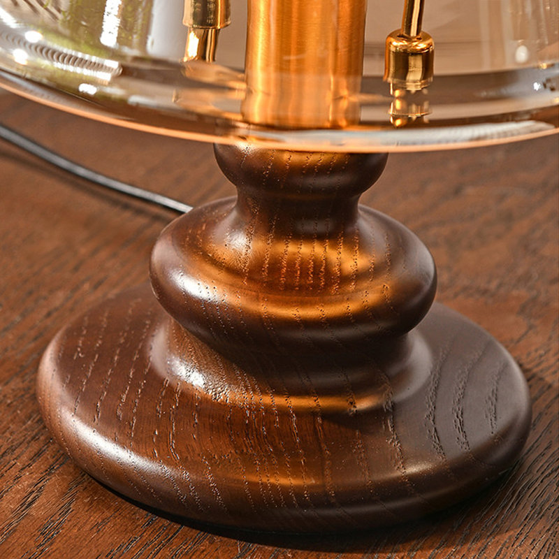 Petite lampe de table moderne en bois massif brun avec abat-jour en verre pour le salon de la chambre à coucher, ampoule incluse