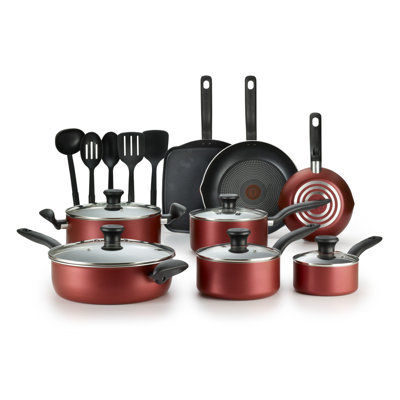 T-fal Initiatives 18 Piece Aluminum Nonstick Cookware Set & Cooking Utensils