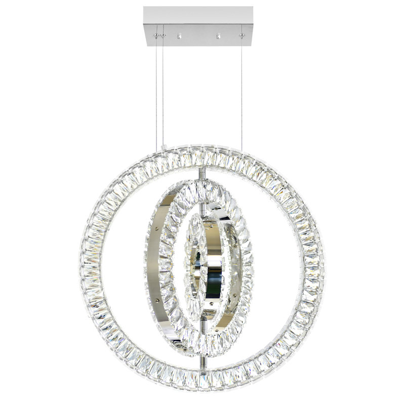 20'' Modern LED Chandelier with Chrome Finish For Foyer, Dining Room, Living Room – Integrated LED – Adjustable Height