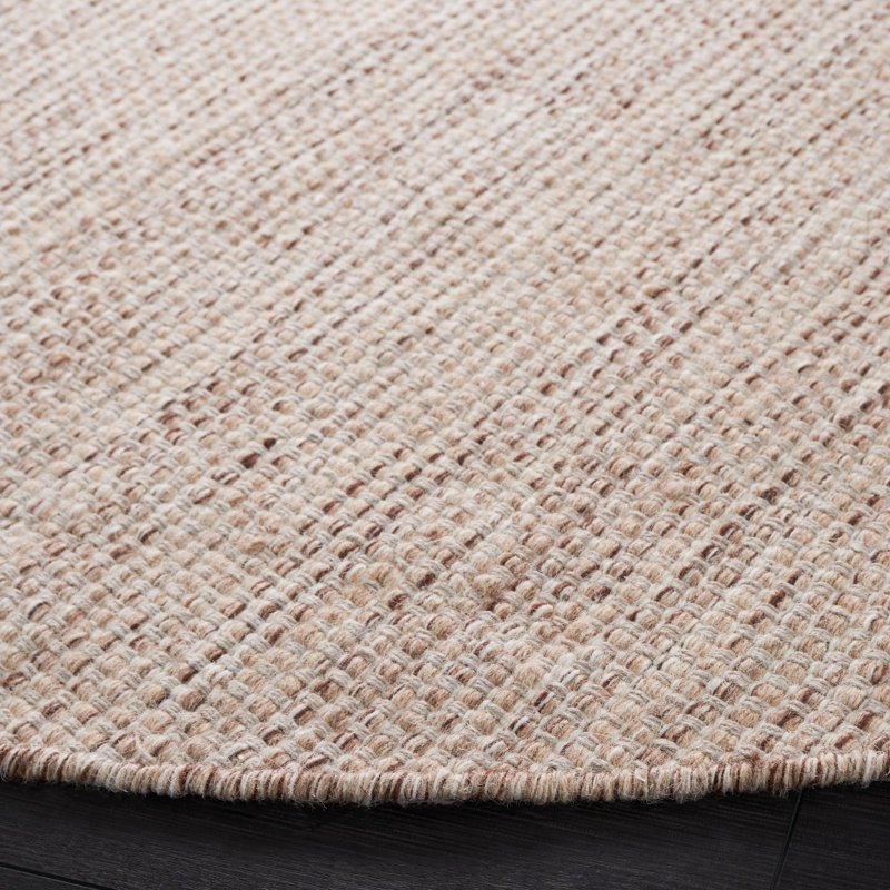 Ordingen Hand Woven Wool/Cotton Solid Color Rug in Beige/Ivory, Round 7'