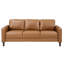 Canapé 2 pièces contemporain en similicuir brun avec coussins de dossier et d'assise fixes, rembourrage en mousse moderne sur ressorts ensachés