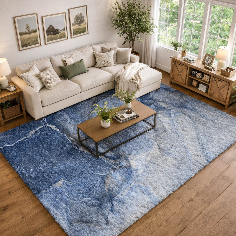 Tapis de qualité supérieure lavable à la machine à poils longs ADS524, Marine, 3 pi x 5 pi