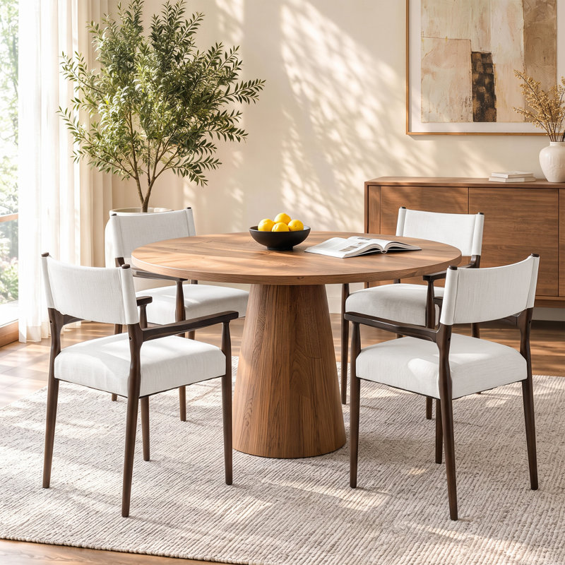 Ensemble de 4 fauteuils de salle à manger rembourrés en bois massif, Beige