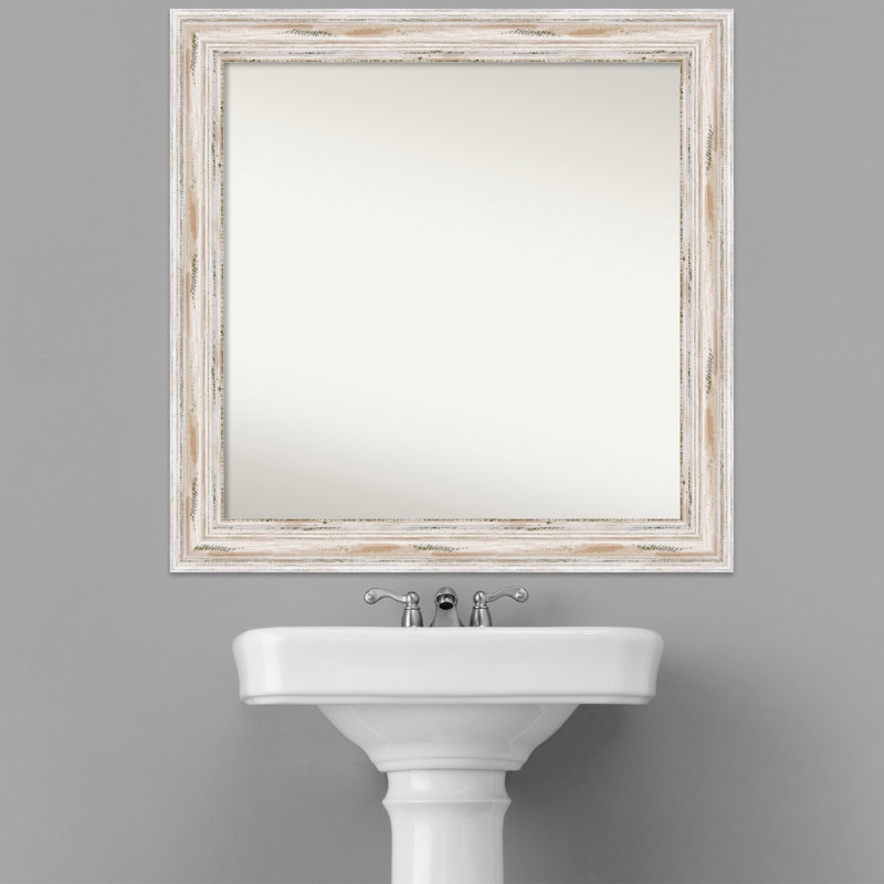 Alexandria White Wash Wood Bathroom Vanity Non-Beveled Wall Mirror, 31 " H x 31 " W
