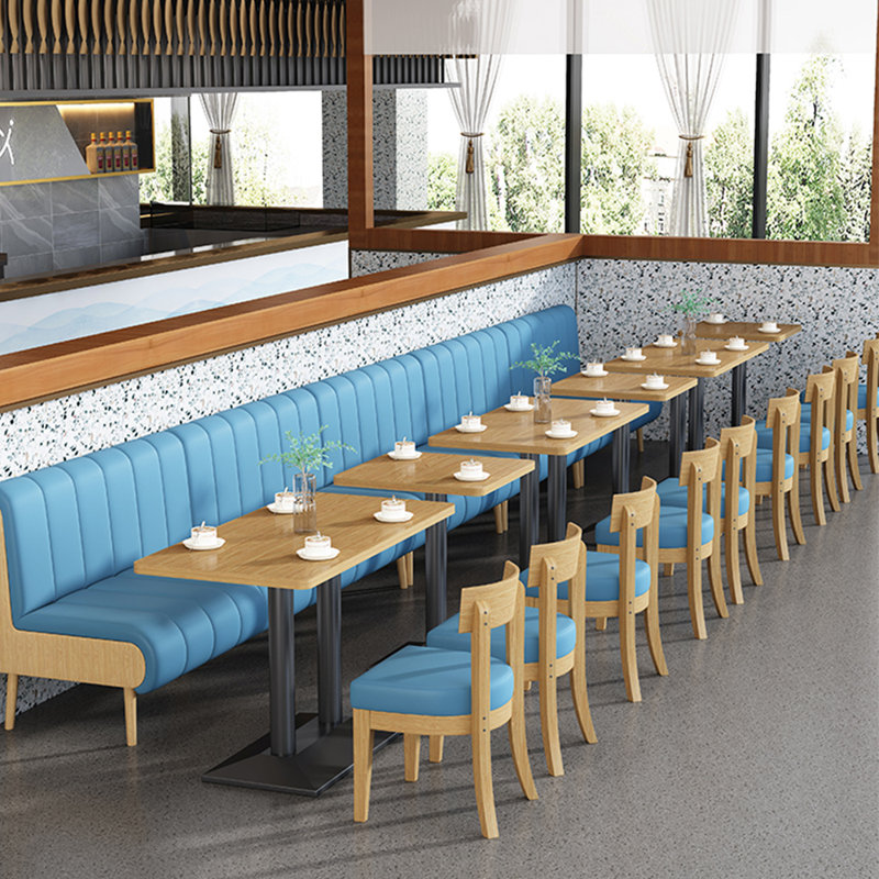 Modern Simple Cafe Dessert Shop Restaurant Bench Faux Leather Upholstered Bench, Blue