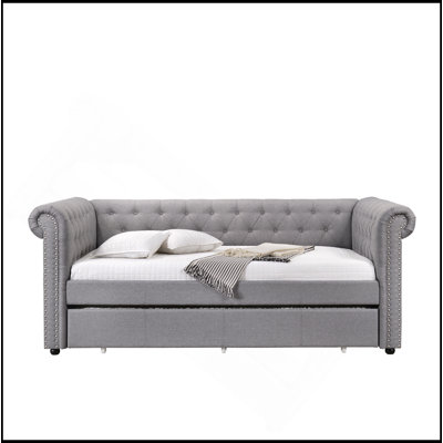 Smoke Gray Fabric Daybed W/Trundle (Twin)
