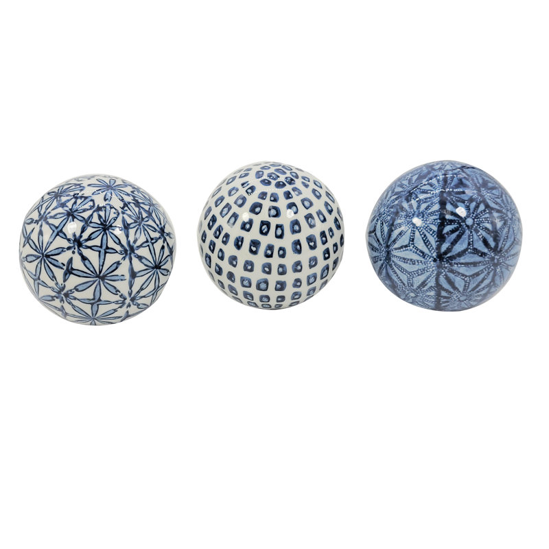 Boule en céramique bleue et blanche (ensemble de 3)