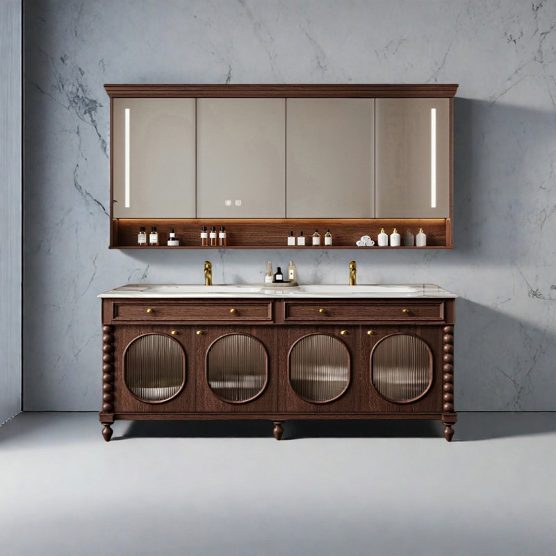 Armoire de salle de bain en pierre de style rétro français de luxe, H 32,67 po x l 74,8 po x P 21,65 po