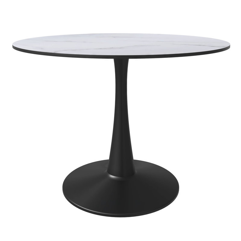 Table de salle à manger moderne à piédestal avec plateau en bois aggloméré durable et base en acier robuste - Parfait pour les cuisines et les salles à manger
