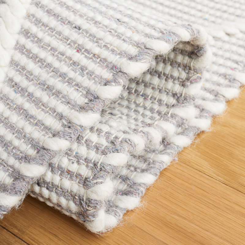 Tapis gris / ivoire en laine et coton tissé à la main Jacques, Rectangle 3 pi x 5 pi