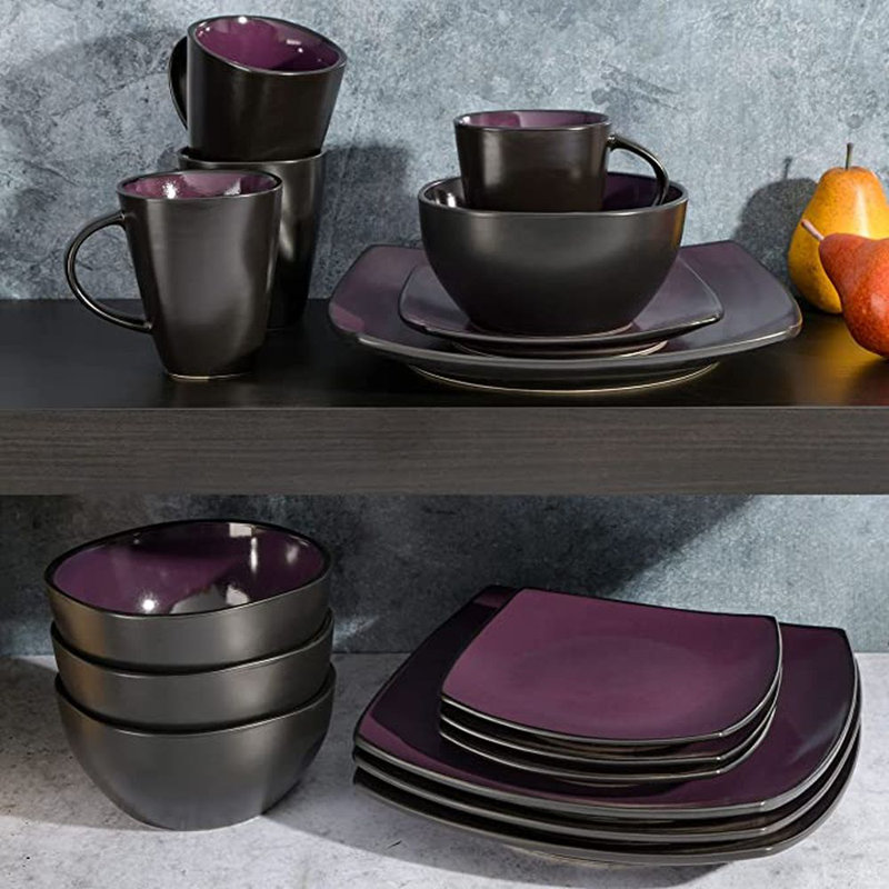 Vaisselle Ivy Bronx - service pour 4, Mauve / Noir