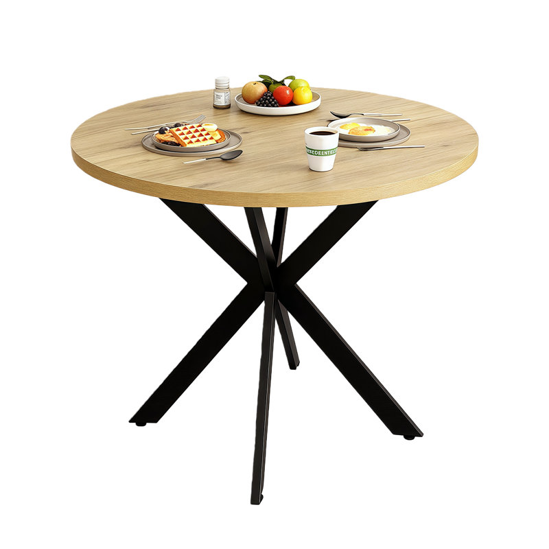 Table de salle à manger ronde en bois 31,5 "avec base en forme de X noire, petite table de cuisine moderne pour 2 à 4 personnes, table de coin-repas peu encombrante pour appartement et salle à manger