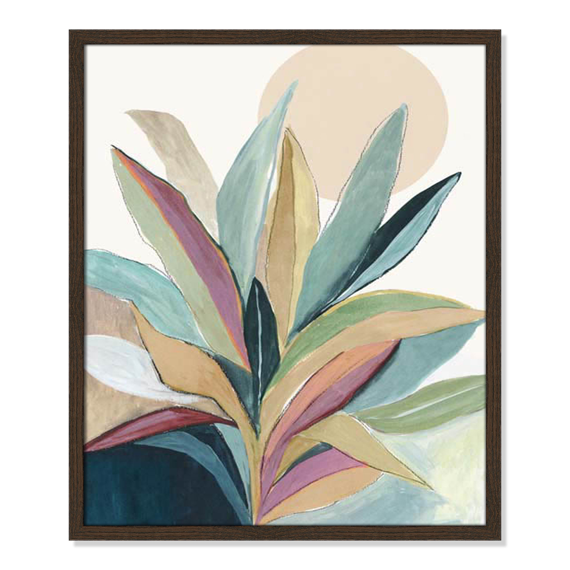 Sunny Bright Leaves I by Asia Jensen, 25.5" H x 21.5" W x 0.75" D, Walnut Slim Unmatted Picture Framed