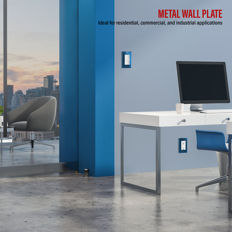 Metal 1-Gang Rocker Wall Plate, Polished Blue(3-Pack)