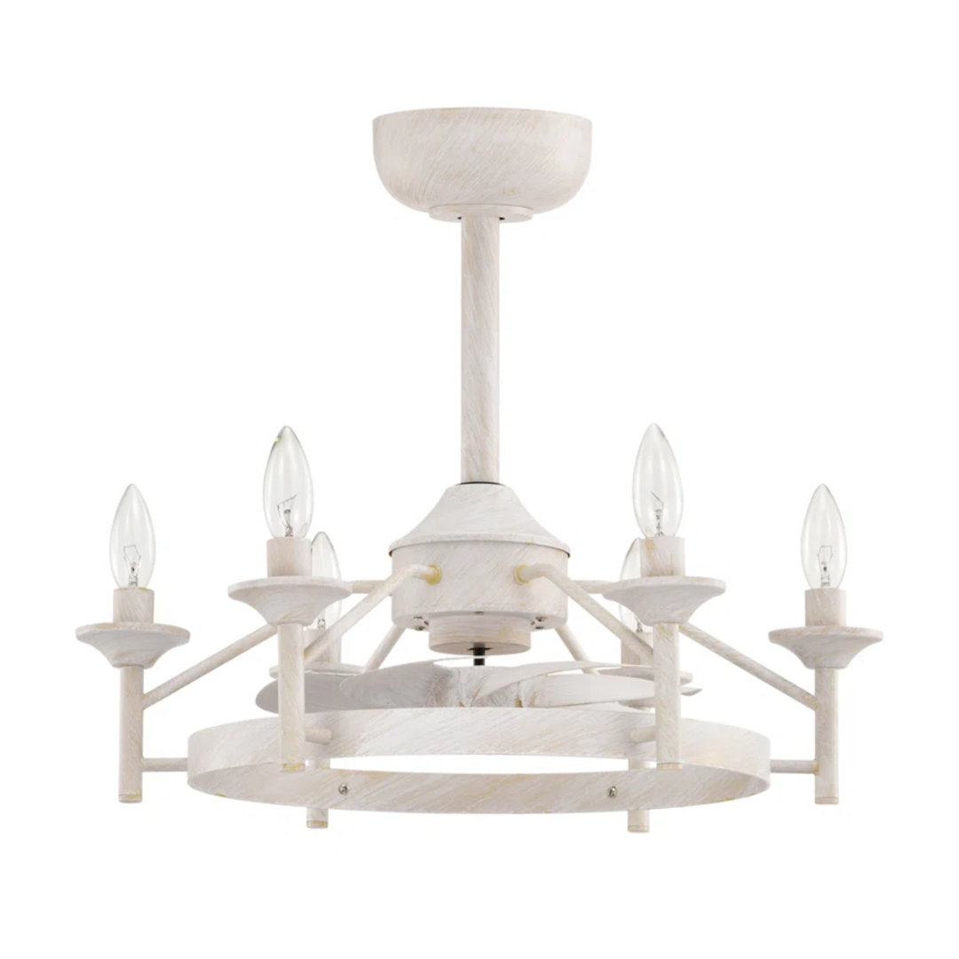 21.3 "Modern Remote Control Reversible Brass/Vintage White /Matte Black with Transparent Blades Adjustable Lower Rod Mount Ceiling Fan with Living Room/Bedroom Lighting Kit House of Hampton® 