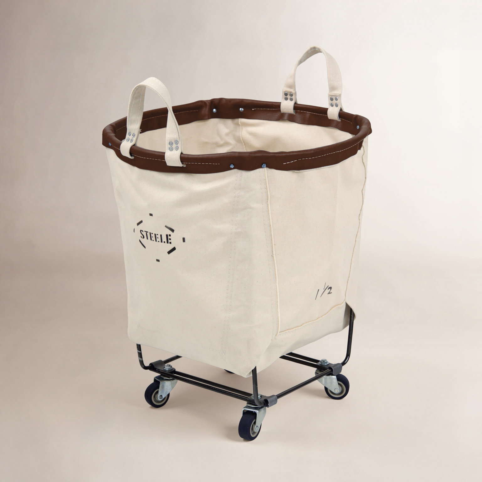 Canvas Round Carry Truck 1.5bu, 2", Brown Leather