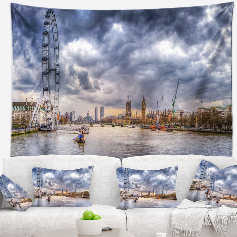 Paysage urbain de Londres et tapisserie de la Tamise, H 78 po x l 92 po