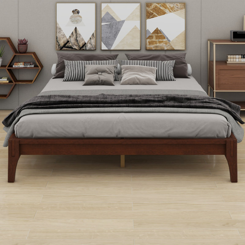 Wood Platform Bed Frame, With Wood Slat Support, Chocolate