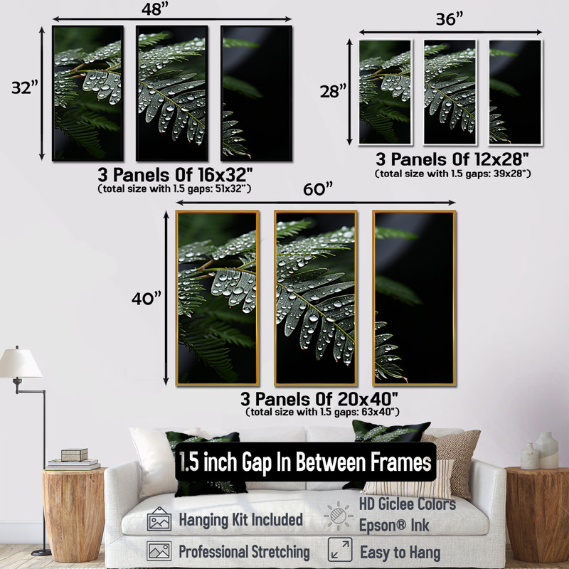 Ferns Charm In Winter - Ferns, ensemble d'art sur toile, Cadre naturel flottant, H 28 po x l 36 po x P 1 po