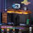 Computer Desk With Led Lights And Power Outlets, Gaming Desk With Monitor Stand,Home Office Writing Desk With 4 Fabric Cabinet-1266326550-1266326548