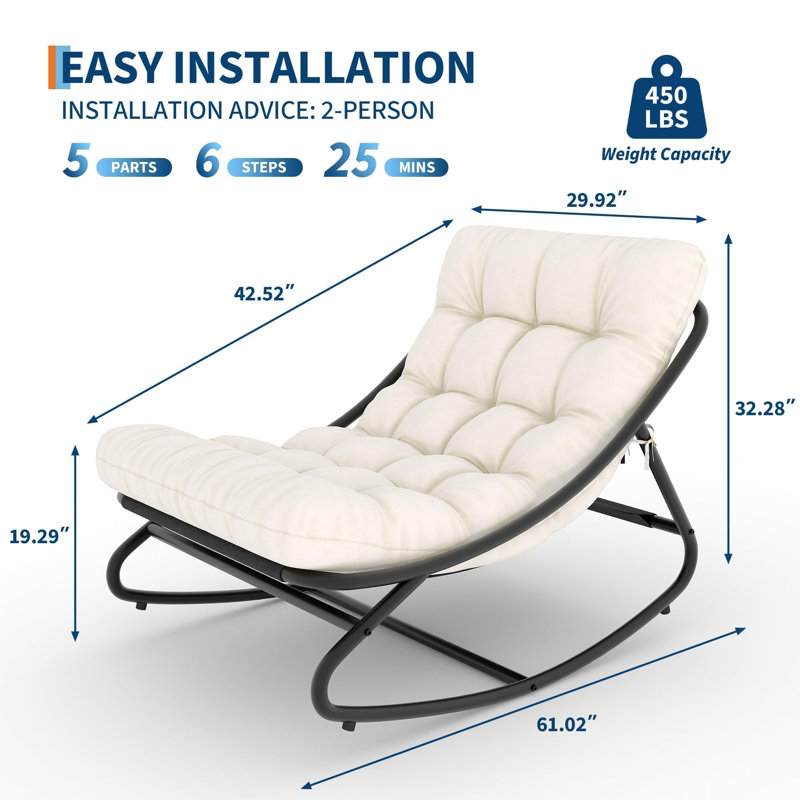 2 coussins de chaise berçante, coussins de siège en tissu Oxford et en polyester beige avec rembourrage en coton PP