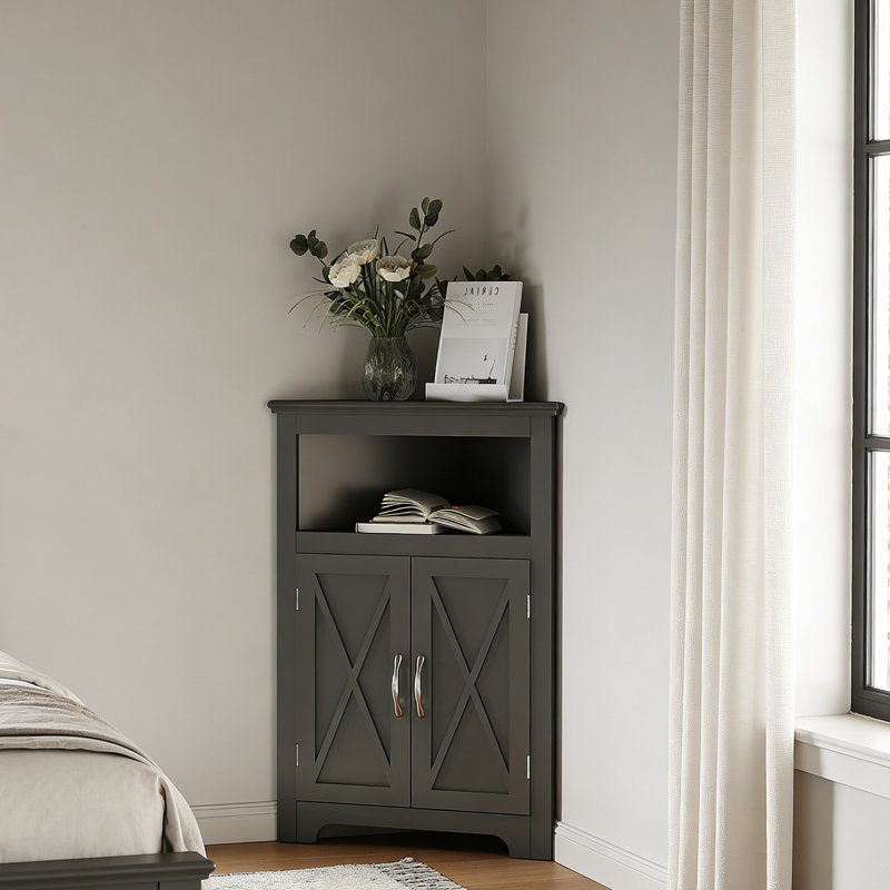 Corner Storage Cabinet, Small Corner Cupboard With Barn Door Design & Adjustable Shelves, Home Space Saver For Living Room, Bathroom, Kitchen, Bedroom
