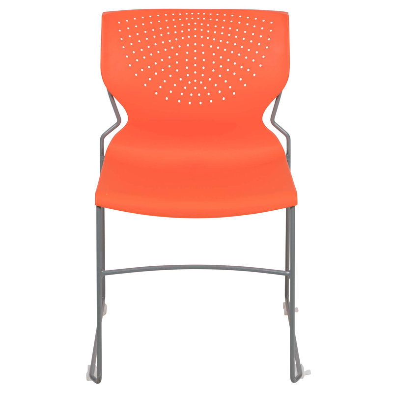 Everleigh Orange Full Back Ergonomic Stack Chair with Gray Metal Frame