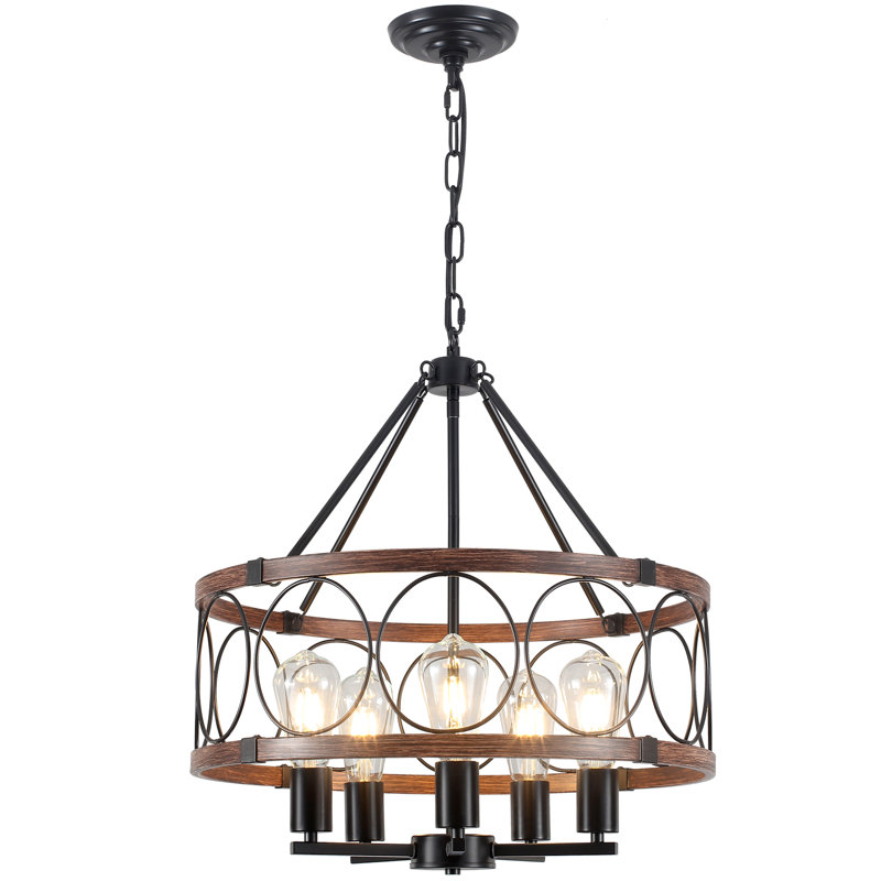 Lustre de style campagne moderne à 5 lumières à percussion variable de 19,7 po Melisia, Noir mat; brun