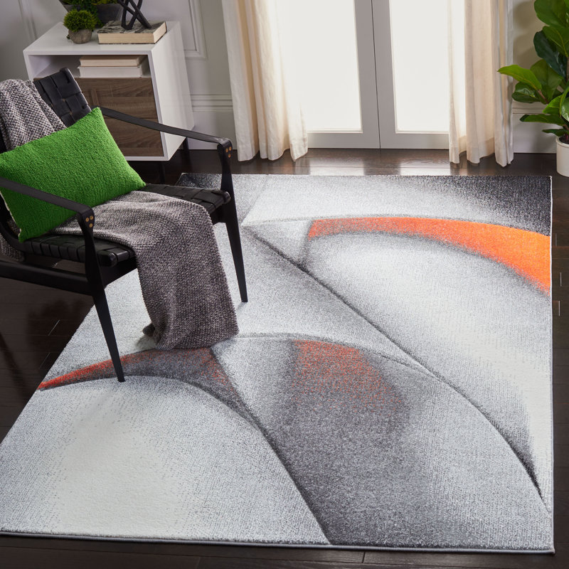 Toughkenamon Abstract Grey/Orange Area Rug, Rectangle 4' x 6'