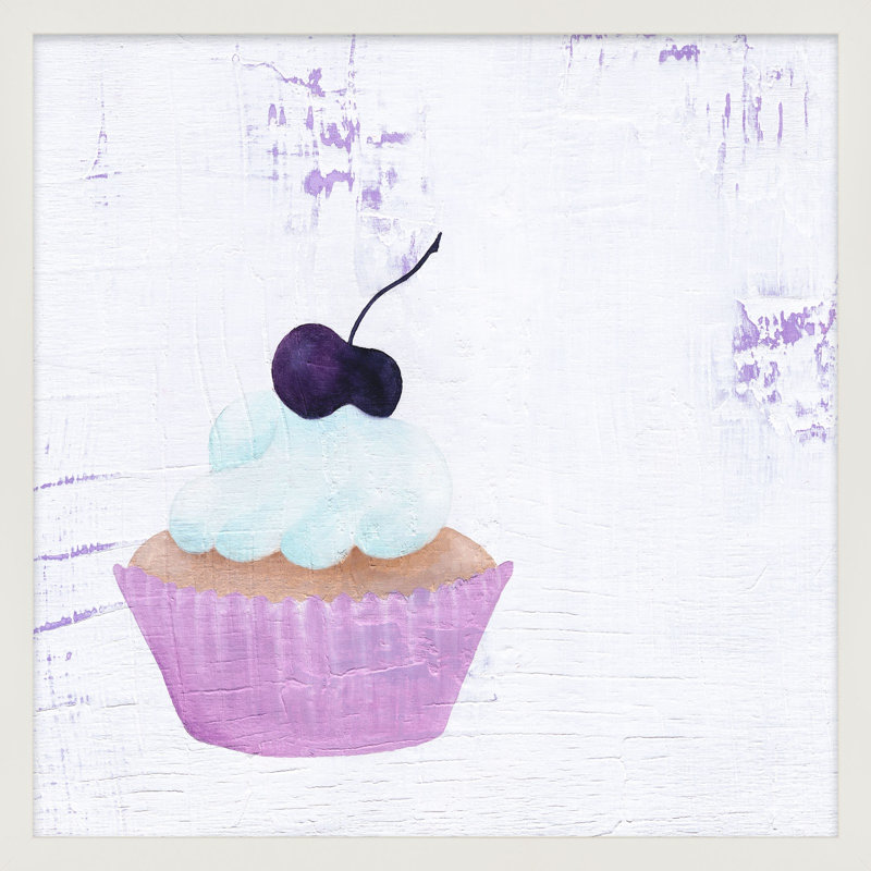 Cherry Cupcake par Katy Montica - Art mural encadré, L 16 po x H 16 po x P 1,25 po, Papier avec cadre blanc