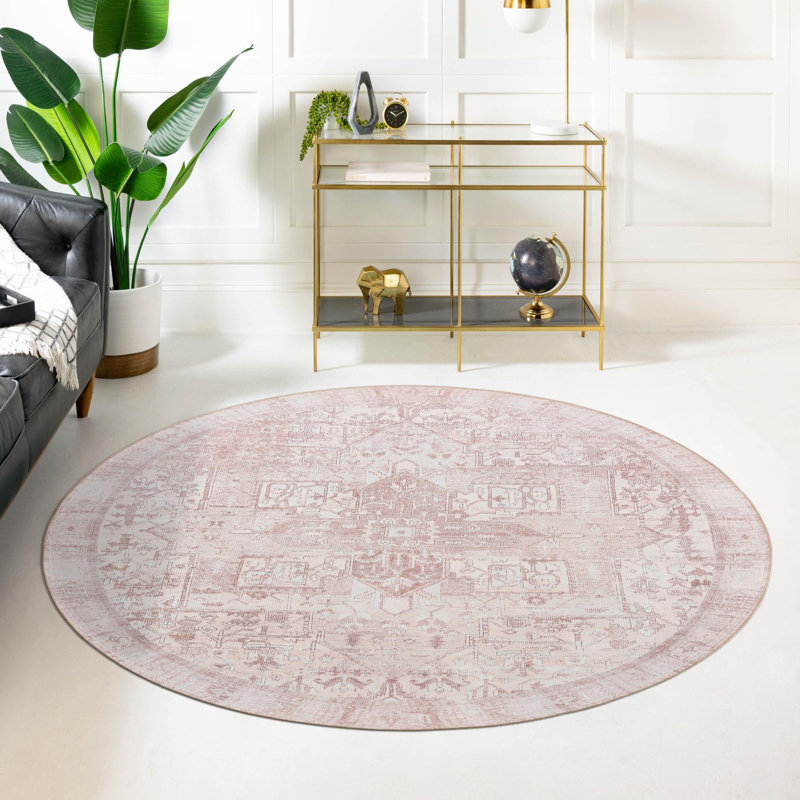Tapis transitionnel Amilio de couleur beige / ivoire, Rond 3 pi 6 po