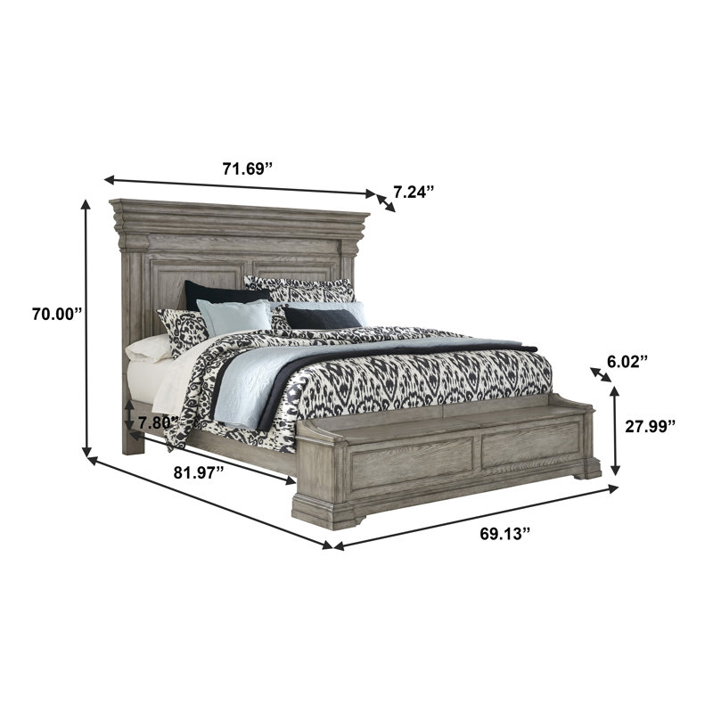 Jahanna Solid Wood Panel Bed, Queen, Gray