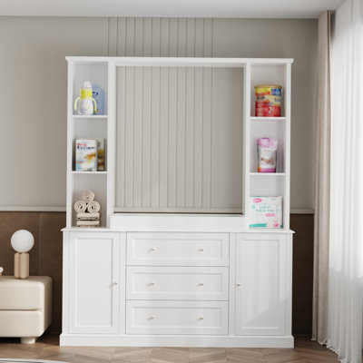 La commode à langer pour bébé, avec 3 tiroirs, 6 tablettes de rangement et 2 armoires, peut être utilisée comme commode pour bébé