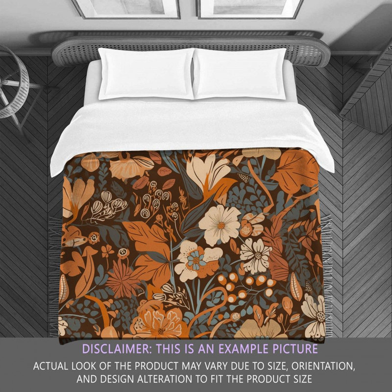 Machine Printed Comforter, Twin Extra Long Comforter, Brown/Orange Floral
