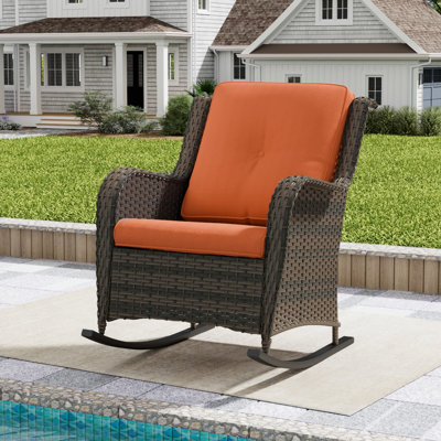 Outdoor Pe Wicker Rocking Chair - All-Weather Patio Furniture With Alloy Steel Frame & Thick Removable Cushion