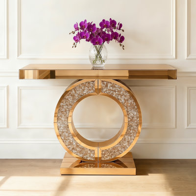 Console à miroir en forme de O avec base en cristal pour le couloir et le salon | Idée de cadeau