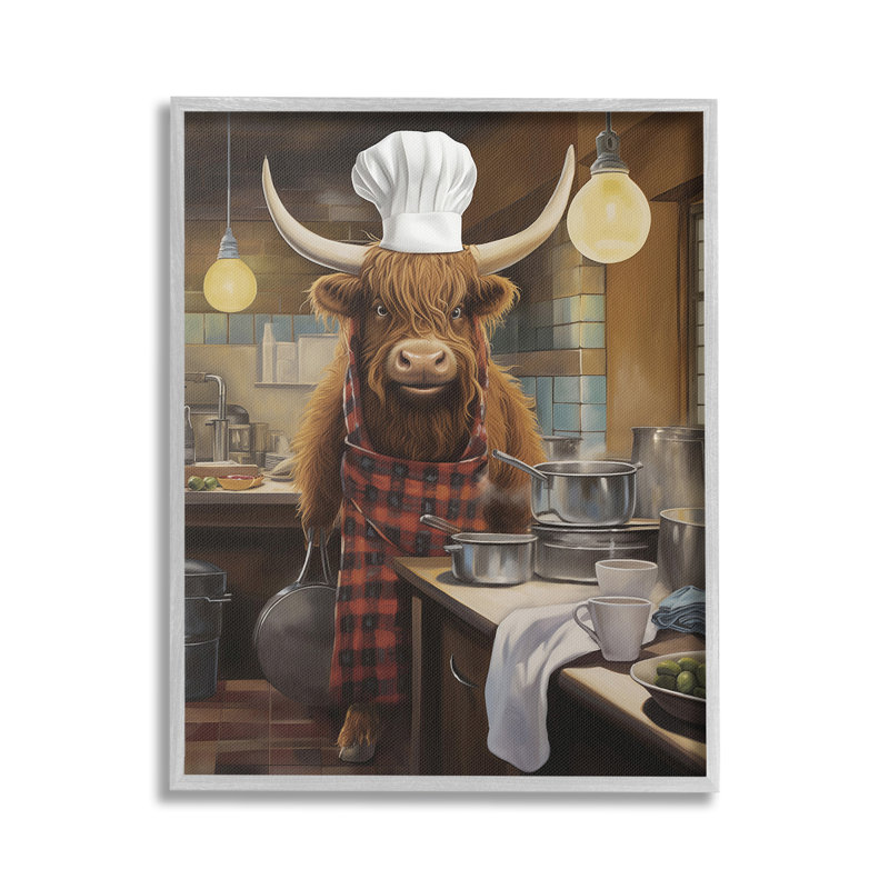 Bd-473_FG "Longhorn Chef In Kitchen Single Photo Frame" par PSL Art sur toile, Estampe numérique Farmhouse, H 20 po x l 16 po