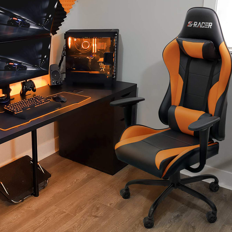 Homall High-Back Adjustable Reclining Ergonomic Faux Leather PC & Racing Game Chair, Orange