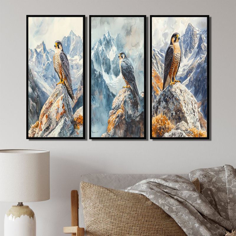 Collection de décorations murales Peregrine Falcon In The Mountains I - Hawk Animal, H 32 po x l 48 po, Noir