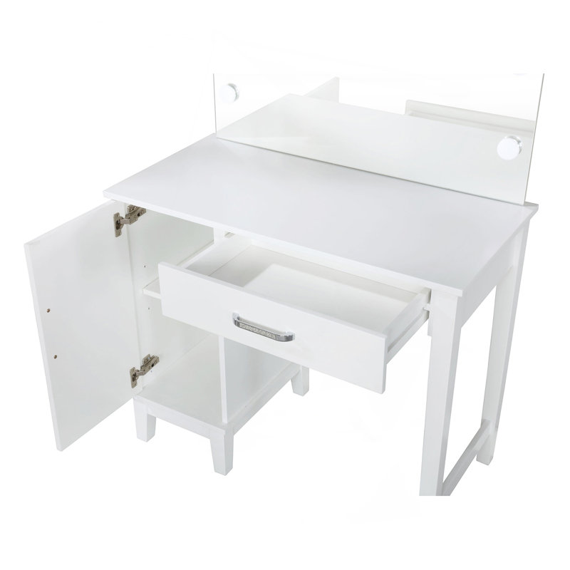 Ensemble coiffeuse Elijah blanc et gris foncé avec éclairage et tabouret