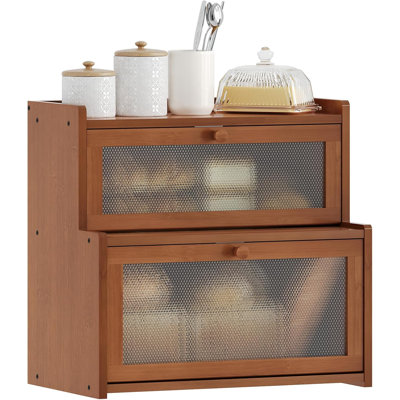 Boîte à pain pour comptoir de cuisine, grand contenant à pain en bambou avec double couche, support à pain pour pain fait maison, organisateur de coin de ferme pour garde-manger