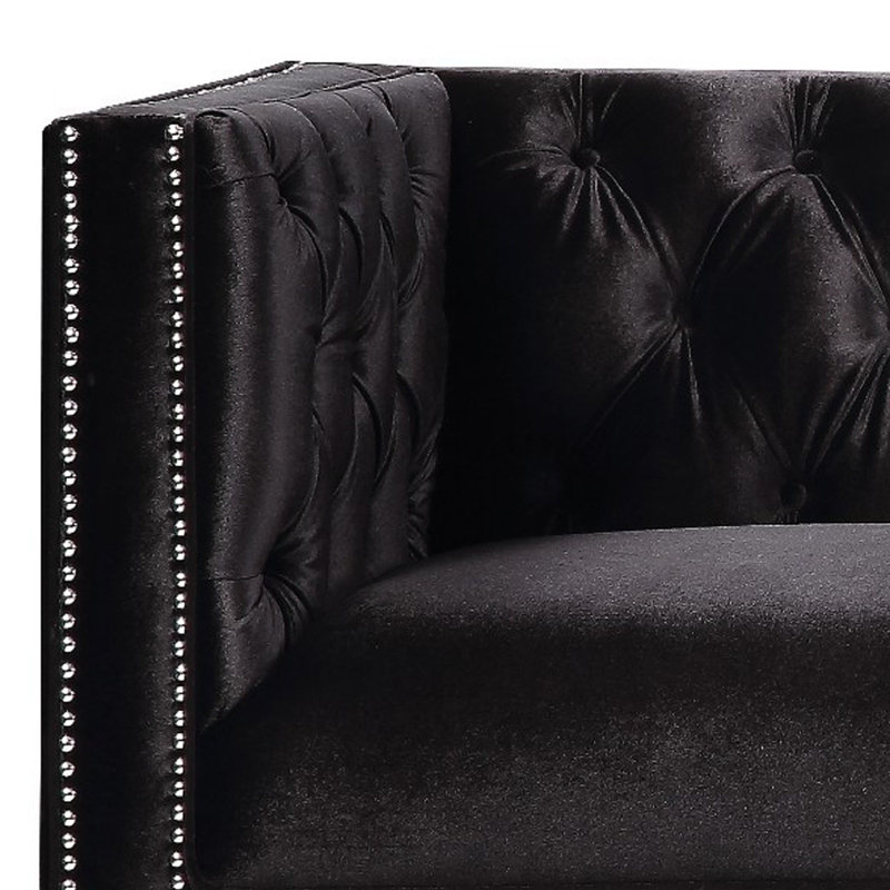 Canapé Wooten, design moderne capitonné Chesterfield, Velours noir