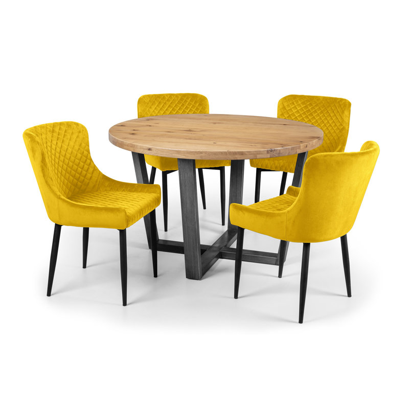 Wynnfield 49cm H Velvet Upholstered Metal Wing Back Side Chair in Grey, Mustard