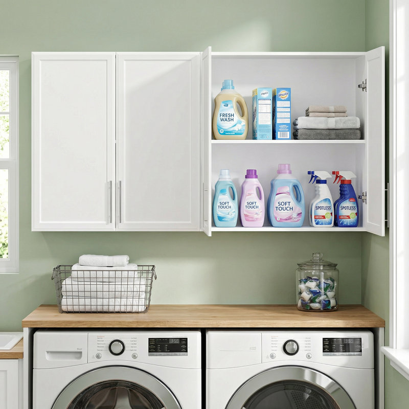 59" Large Laundry Room Cabinet Wall Mounted, for Kitchen, Adjustable Shelves, White
