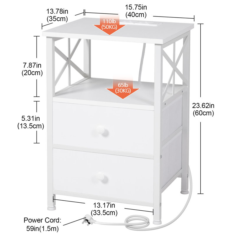 41cm W Metal Bedside Table